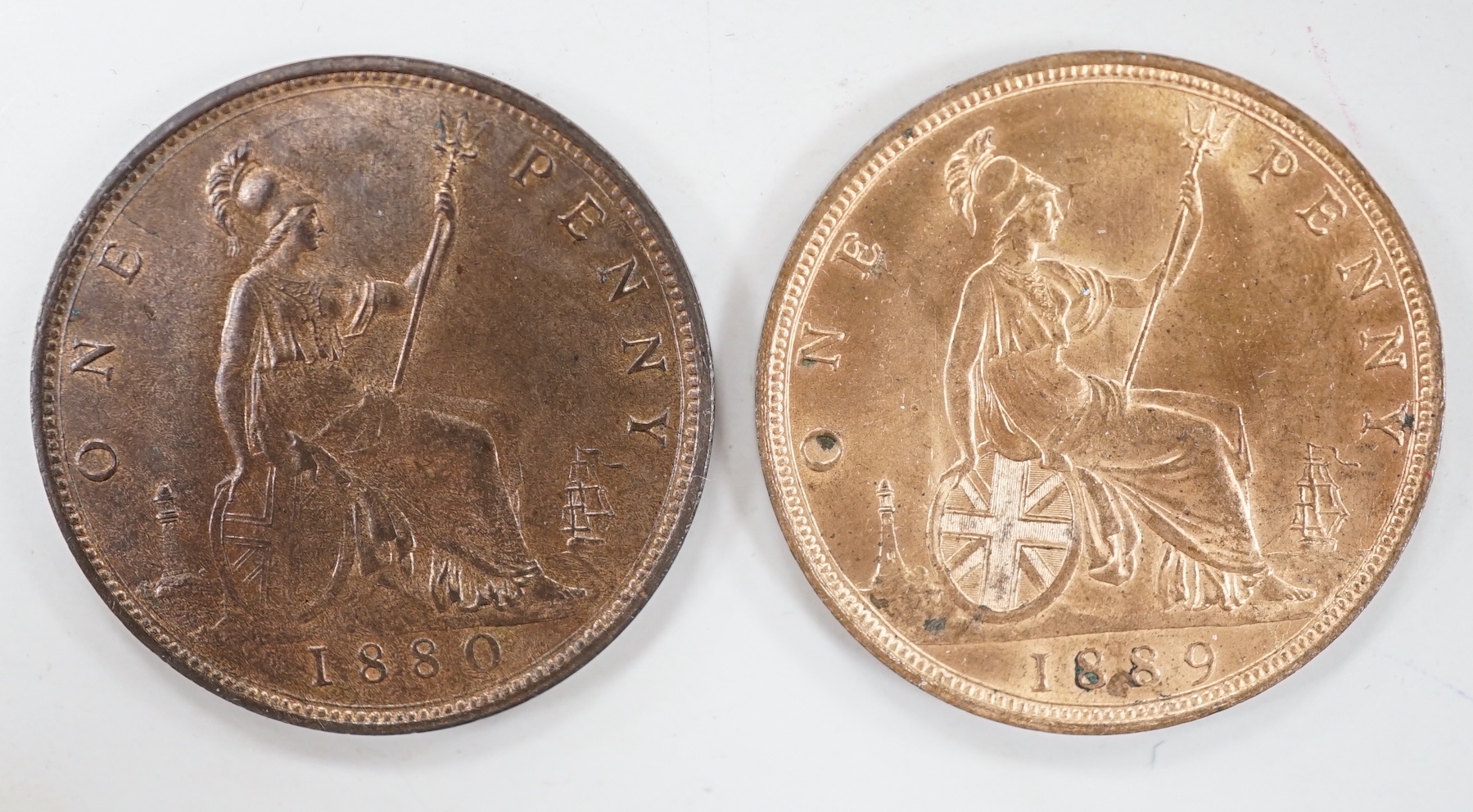 Victoria penny 1880, GEF and 1889, GEF